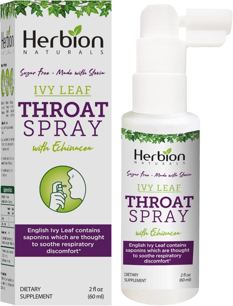HERBION Naturals Throat Spray, Soothes Respiratory Discomfort with The Power of English Ivy, Marshmallow, and Echinacea extracts for Adults and Children, 2 Fl Oz, Pack of 1