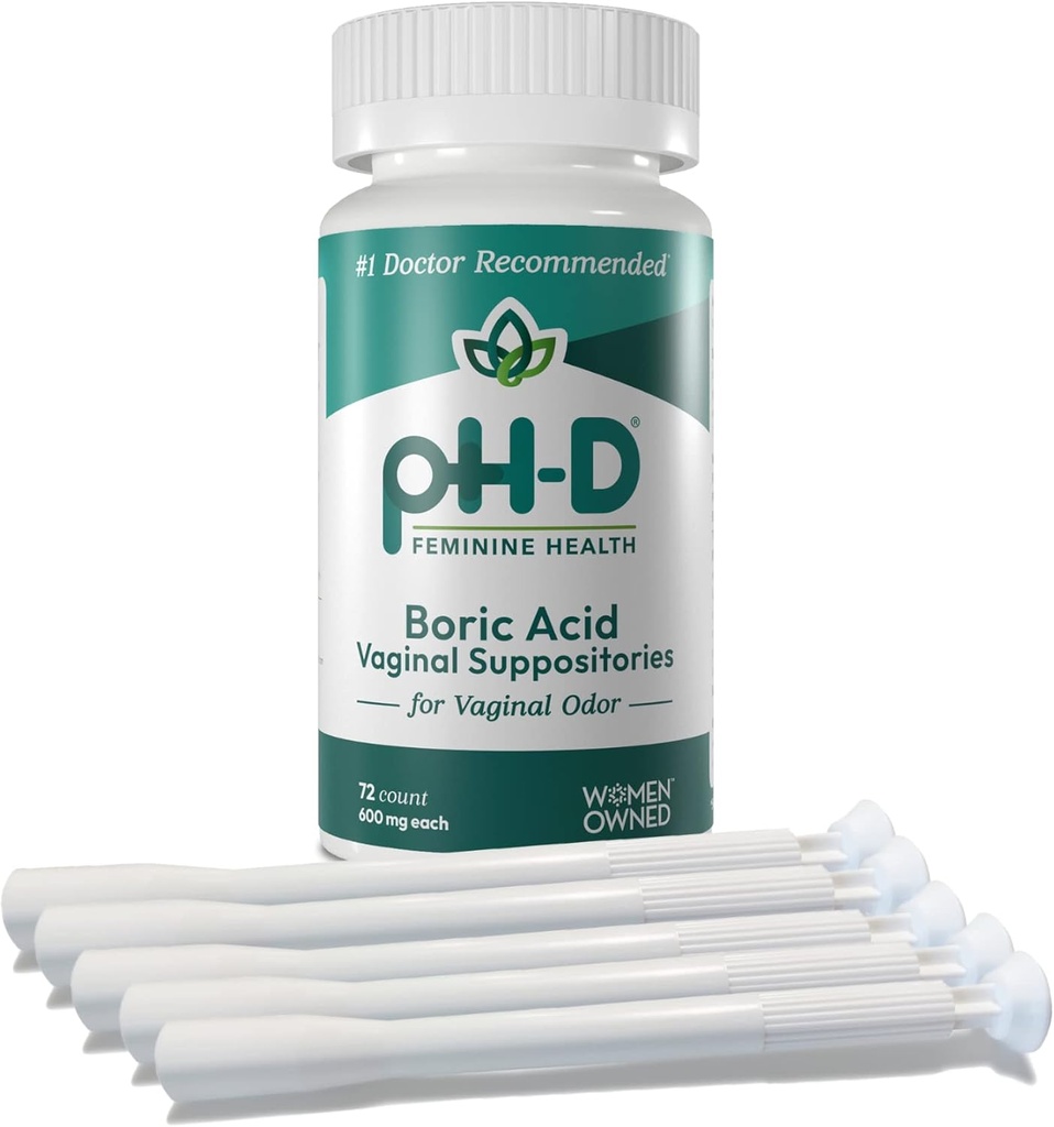 pH-D Soutien à la santé féminine - Groupe de démarrage à l'acide borique - Suppositoires vaginaux à l'acide borique pH-D 72 Nombre et 5 suppositeurs vaginaux