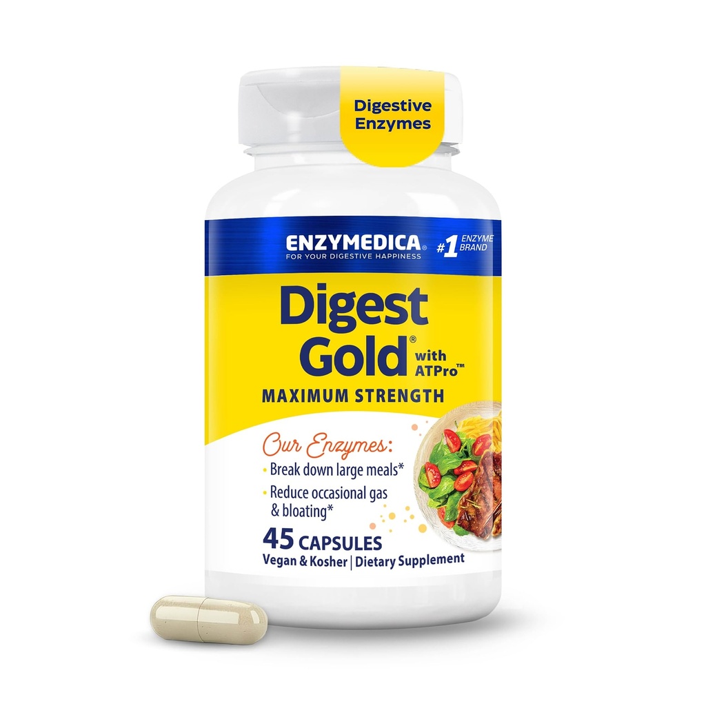 Enzymedica Digest Gold + ATPro, maximale Stärke Verdauungsenzyme, hilft Digest große Mahlzeiten für Instant Bloating Relief, 45 Zähler