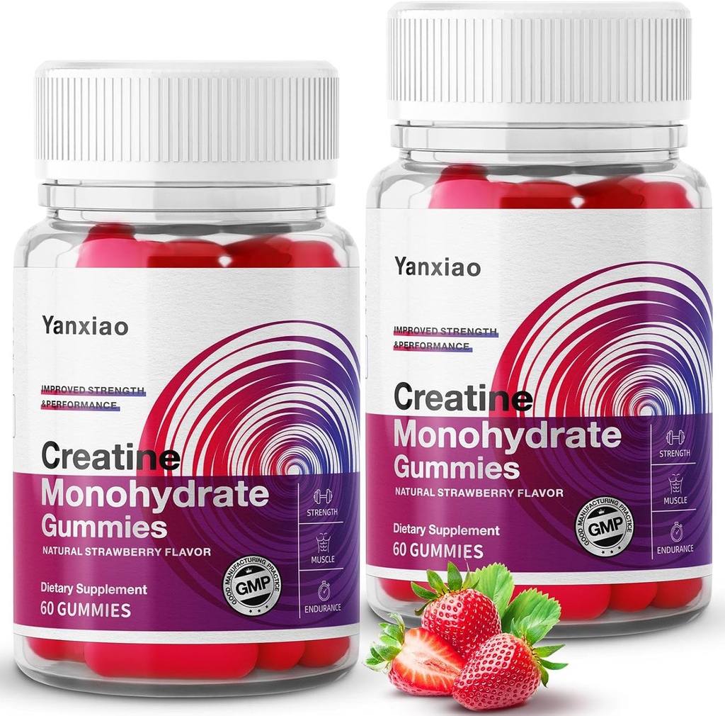 yanxiao Creatine Monohydrate Gommies 5g pour les hommes et les femmes, formule anti-melting, sans sucre Creatine Chews pour la croissance et la force musculaires, contient de la vitamine C et d'autres nutriments (120 comte)