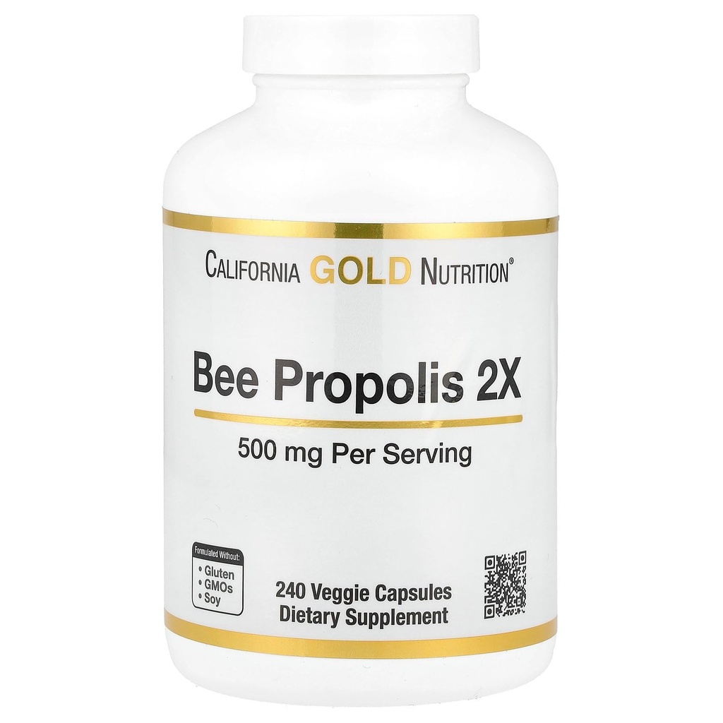 California Gold Nutrition Bee Propolis 2X Potency, Concentrated Extract 500 mg, Äquivalent zu 1000 mg Natural Propolis, Unterstützung Immune Health & Vitality*, 240 Veggie Kapseln