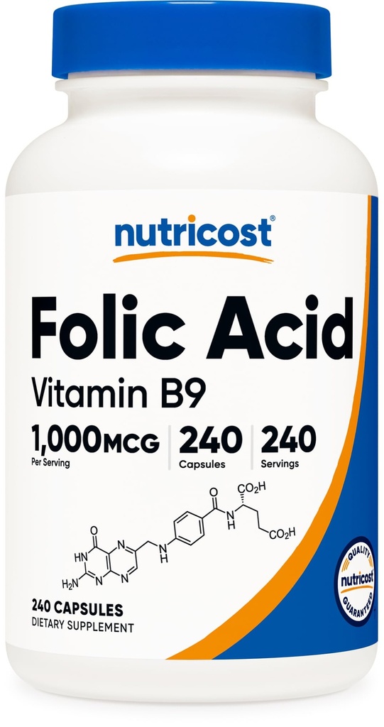 Nutricost Folic Acid (Vitamin B9) 1000 mcg, 240 Kapseln