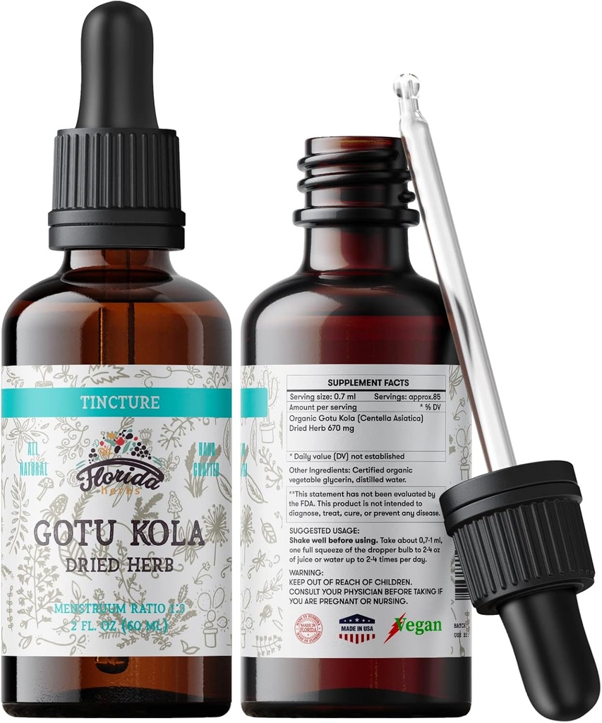 Gotu Kola Tincture, Organic Gotu Kola Extract, Gotu Kola Drops (Centella Asiatica) Getrocknete Kräuter