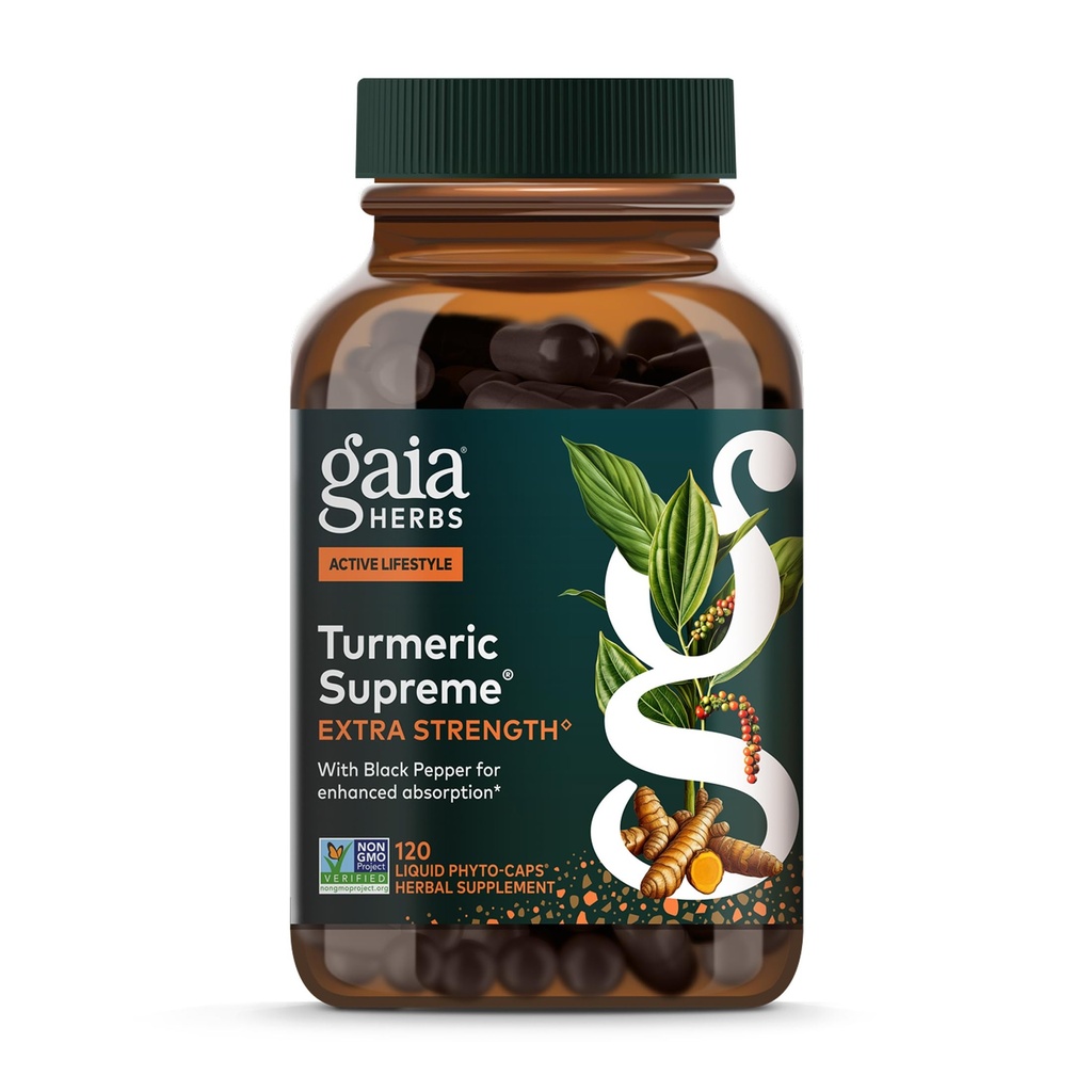 Gaia Herbs Turmeric Supreme Extra Strength - supporte l'enflure occasionnelle de l'usure normale et de la tear - avec Curcumine curcuma et poivre noir - 120 Vegan liquide Phyto-Capsules (jusqu'à 120 jours d'approvisionnement)