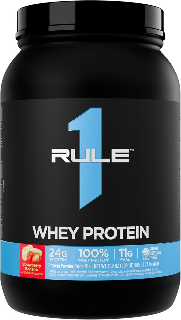 Regel 1 Whey Protein – 24g Fast-Acting Protein aus All-Whey-Quellen mit natürlich vorkommenden EAAs & BCAAs für Workout Recovery oder jederzeit Verwendung (2 Pfund*, Erdbeer Banana)