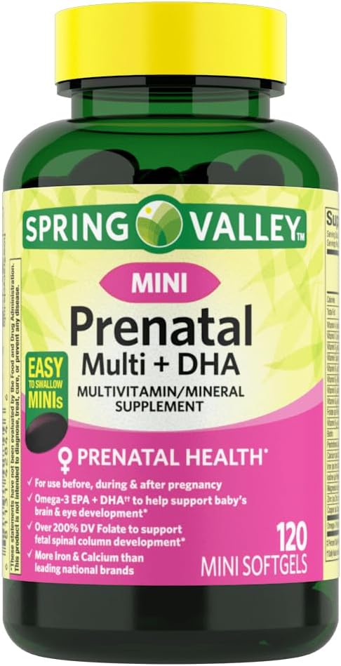 IKJ Mini Prenatal Multi + DHA Complete Multivitamin/Multimineral Supplement Mini Softgels, 120 Count