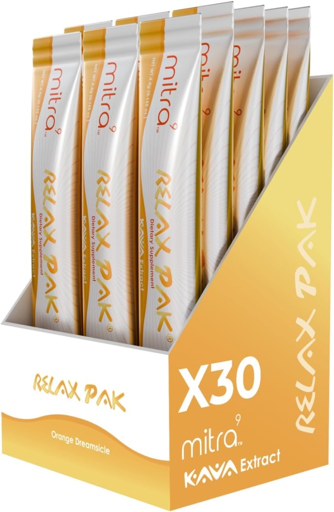 Mitra9 Kava Powder RelaxPak - Arancione Dreamsicle Kava Extract Powder Packets | Mood Enhancer | Plant Based | Promuove la calma naturale & Clarity | Easy Open Single-Serving Stick (30)
