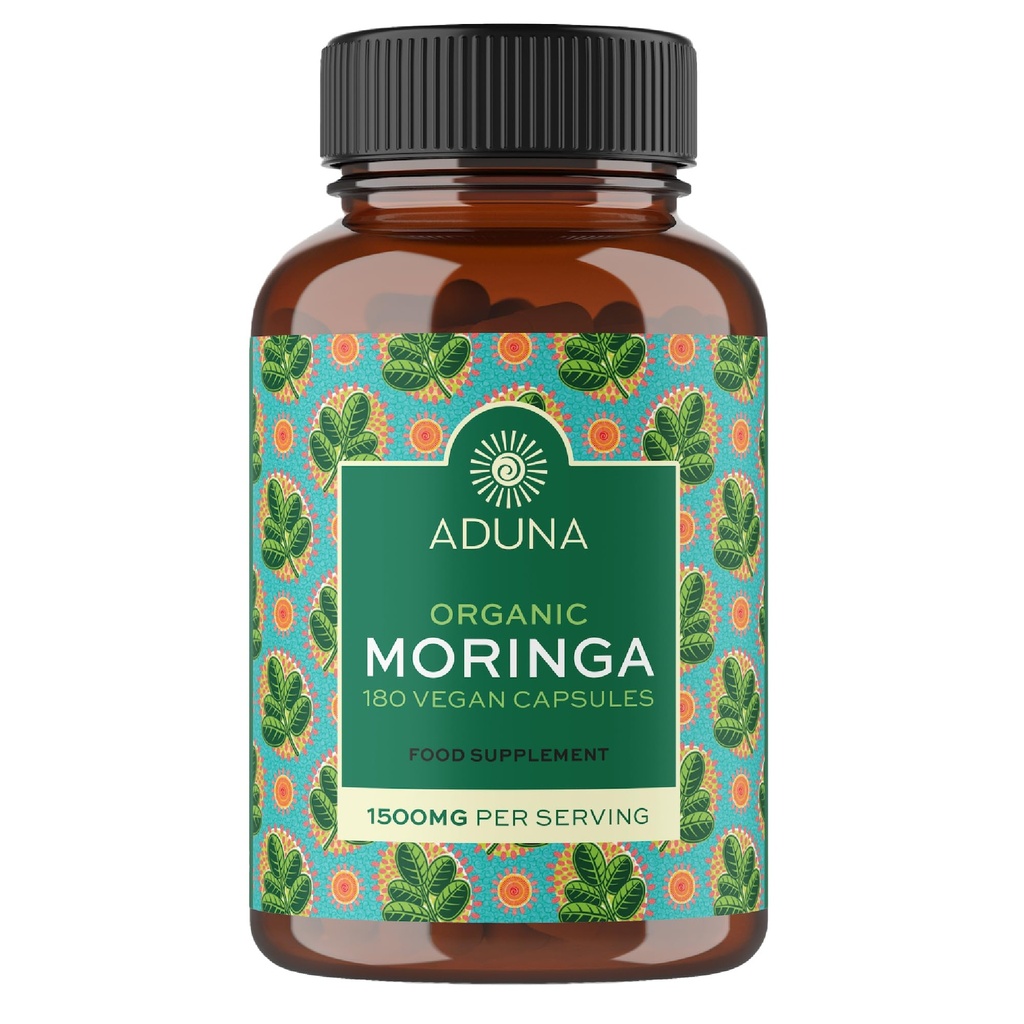 Aduna Organic Moringa Kapseln 1500mg | 100% reine Moringa Blatt für Energie, Immunität & Fokus | Natürliche pflanzliche Nahrungsergänzungsmittel für Reifen, Erholung & Stillen | 180 Vegan Kapseln