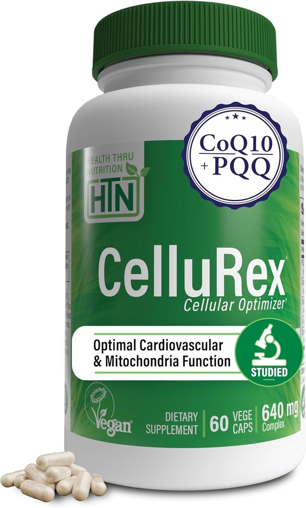Gesundheit Thru Nutrition CoQ10 Plus PQQ und Rot Spinat | Cellurex | Cellular Optimizer für Gehirnzirkulation Energie und Mitochondrien Funktionsunterstützung | Certified Vegan | Non-GMO (Pack von 60)