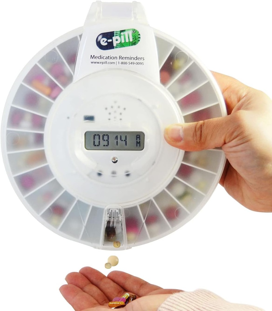 e-Pill MedTime Pro - Dispenser automatico di pillole con coperchio trasparente per un facile monitoraggio e una gestione affidabile dei farmaci