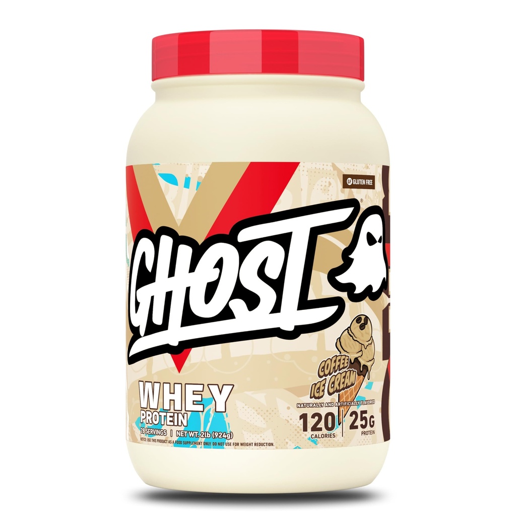 GHOST Whey Protein Powder, Coffee Ice Cream - 2LB, 25G Protein - Whey Protein Blend - - Post Workout Fitness & Nutrition Shakes, Smoothies, Baking & Cooking - Soy & Gluten-Free