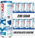 FITAID RX Zero Sugar, Creatina incapsulata, Workout Recovery Drink, All-In-One Blend, BCAAs, Glucosamine, Turmeric, B-Complex, Electrolytes, Blue Raspberry, 12 Fl Oz (Pack of 24)