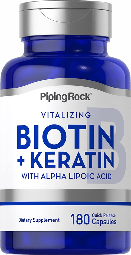 Piping Rock Biotin 5000mcg | 180 Kapseln | Plus Keratin und Alpha Lipoic Acid | Non-GMO, Glutenfreie Ergänzung