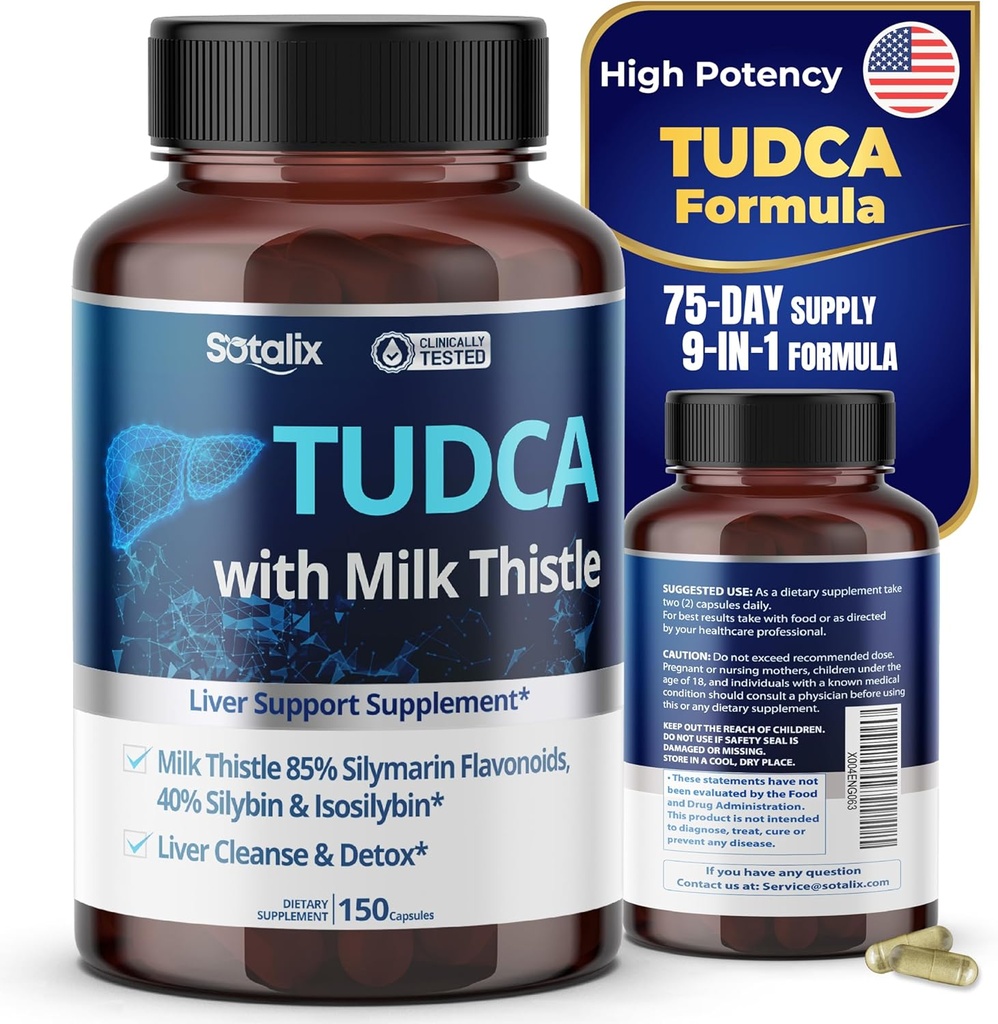 Supplément TUDCA avec le chardon – 85% Silymarin Flavonoïdes – soutient le bien-être du foie et la santé digestive – Fabriqué aux États-Unis