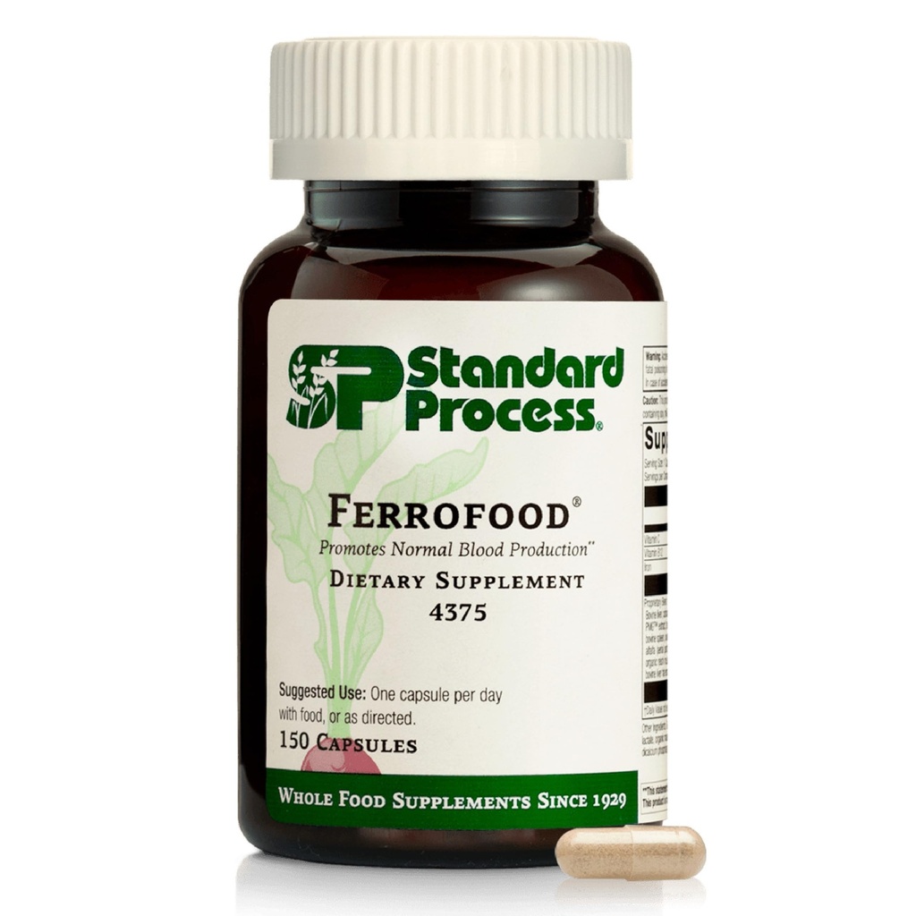 Standard Process Ferrofood - Blood Health Supplement - Enzyme Support with Vitamins B12, C, & Iron - Non-Dairy & Non-Soy - 150 Capsules (40 Servings)