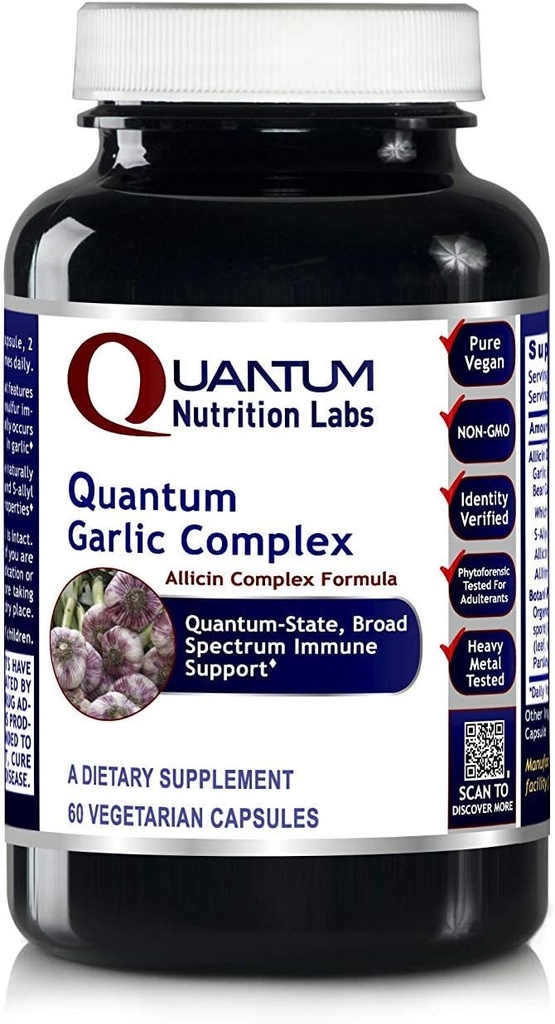 Quantum Nutrition Labs Quantum Garlic Complex - Knoblauch Allicin Ergänzungen, Knoblauch Pillen, Allicin Extrakt, Knoblauchextrakt, Organische Knoblauchkapseln, Immununterstützung - 60 vegetarische Kapseln