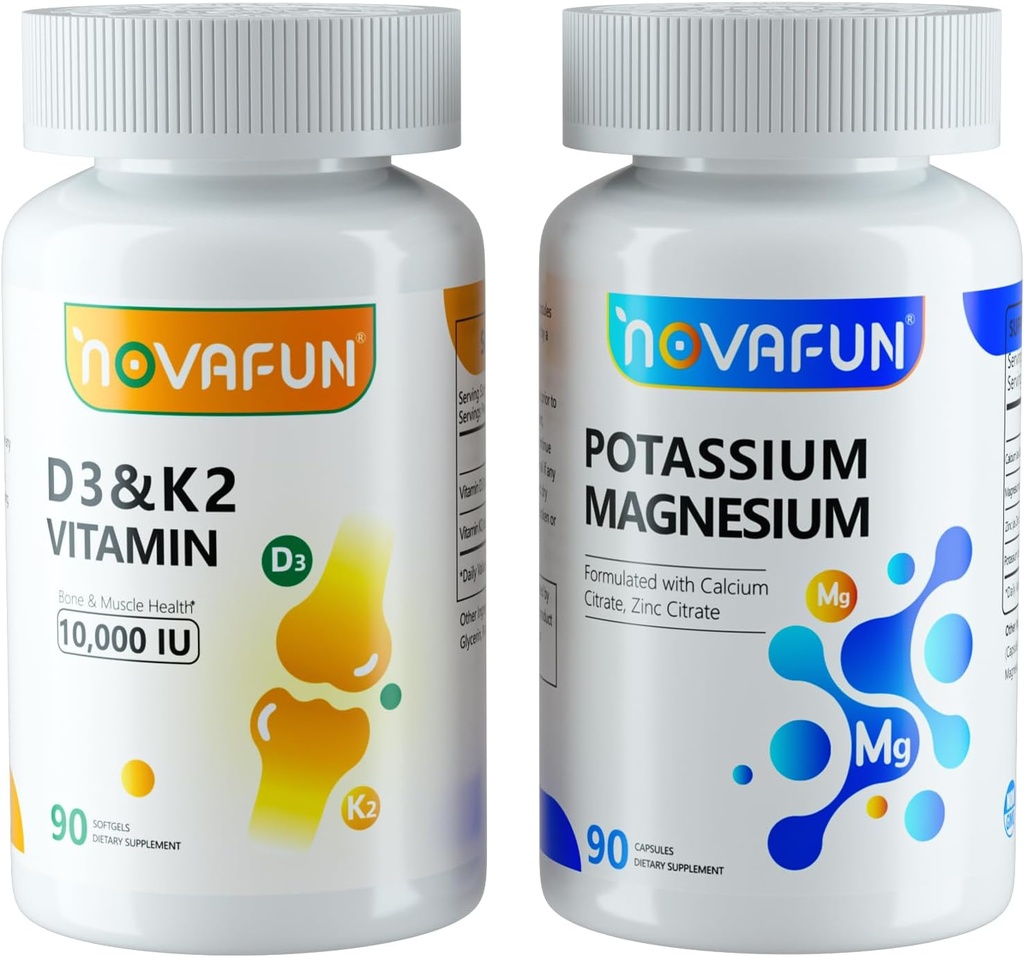 Kalium Magnesium mit Calcium Zink & D3 K2 Vitamin ergänzt Bundle für Herz, Knochen, Muskelgesundheit