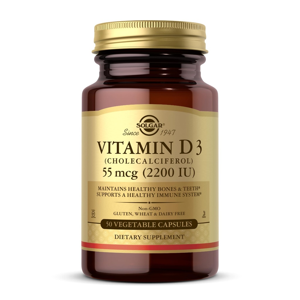 Solgar Vitamin D3 (Cholecalciferol) 55 mcg (2200 IU), 50 Gemüsekapseln - Hilft, gesunde Knochen und Zähne - Immunsystem-Unterstützung - Non-GMO, Glutenfrei, Dairy Free, Kosher - 50 Servierungen