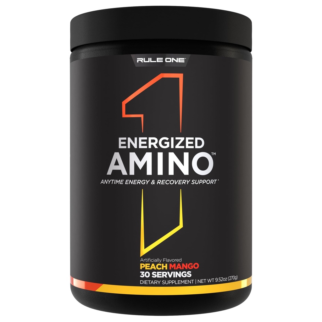 Regola 1 Amino Energizzato – In qualsiasi momento Energy and Recovery Support with BCAAs, Glutamine, Citrulline, Beta Alanine, and Caffeine from Green Coffee & Tea Leaf Extracts (30 Servings, Peach Mango)