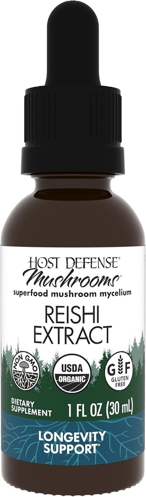 Host Defense Reishi Extract - Supplément Heart & Immune Health Support - Supplément Champignon pour soutenir l'énergie et la vitalité - Supplément Reishi pour aider le bien-être général - 1 fl oz (30 portions)*