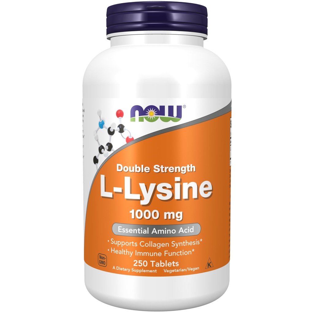 NOW Integratori alimentari, L-Lysine (L-Lysine Hydrochloride) 1.000 mg, Doppia resistenza, Aminoacido, 250 compresse