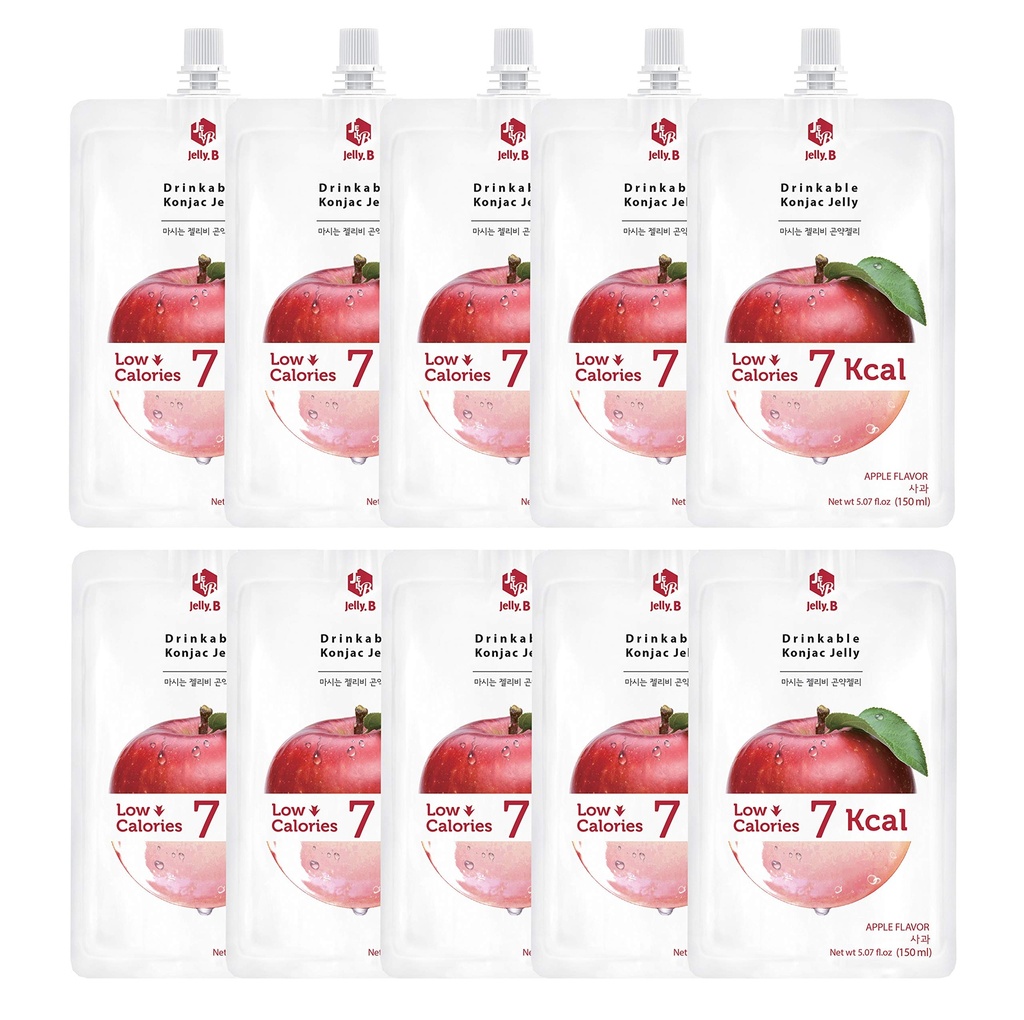 JELLY B Trinkbare Konjac Jelly (10 Packungen von 150ml) - 0 Gramm Zucker, Nur 6 kcal Jede Packung (Apple)