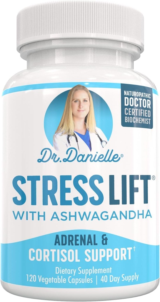 Stress Lift | Beste Ashwagandha Ergänzung - 5 in 1 Organic Stress Relief, Adrenal Support, Freude, Mood & Schilddrüse Unterstützung | Relax The Mind, Boost Mood, Relieve Stress 120 Vegan Kapseln