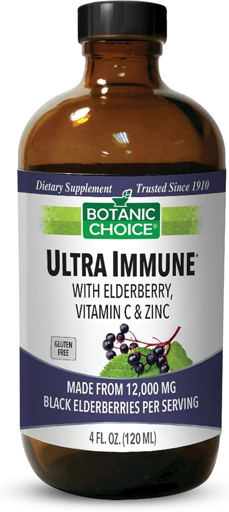 Botanische Wahl - Ultra Immune, Enthält Elderberry mit Zink und Vitamin C, Black Elderberry Syrup für Erwachsene und Kinder, flüssige Vitamine für Immununterstützung, 4 Oz