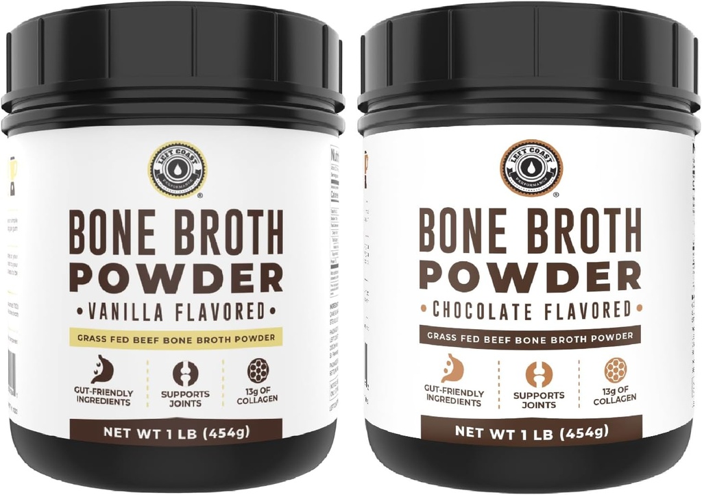 Performance de la côte gauche Vanille Broth Protéine Poudre, 16 oz + Chocolate Broth Protéine Poudre 16 oz