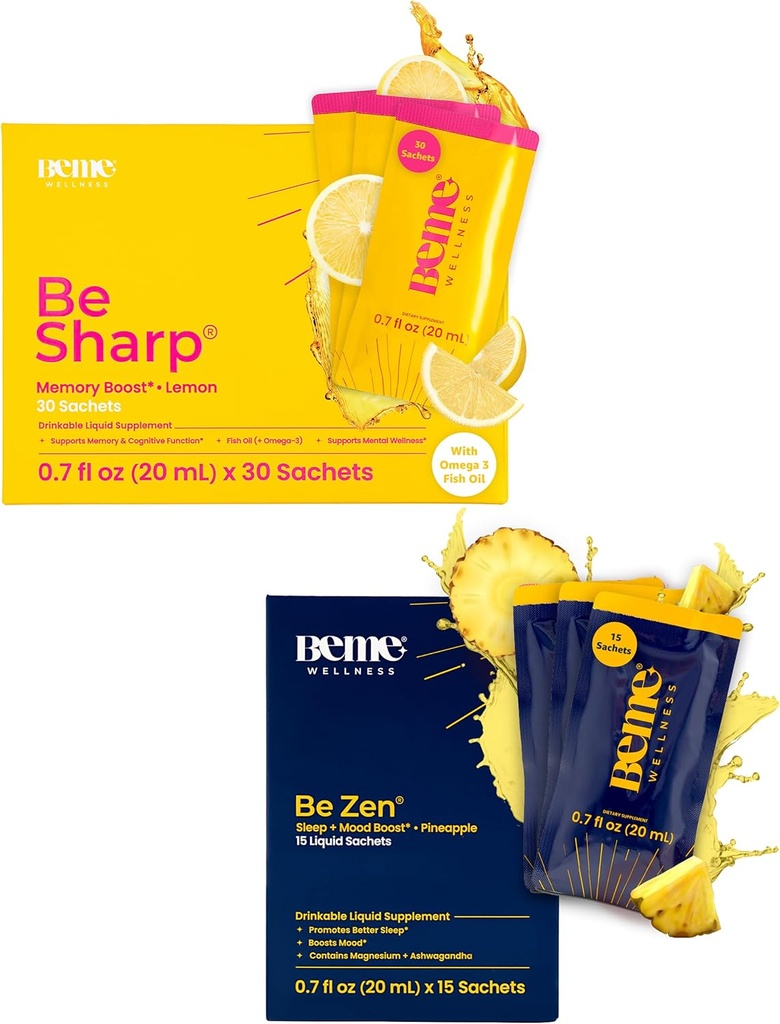 BeMe BeSharp & BeZen Bundle - Liquid Omega-3 & Magnesium Glycinate L-Theanin Ergänzungen