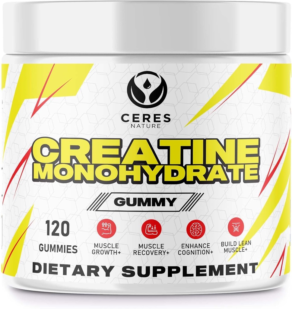 Creatine Monohydrate Gummies for Men & Women-5g of Creatine Monohydrate per Serving - Vegan,Lemon Flavor, 120 Count.