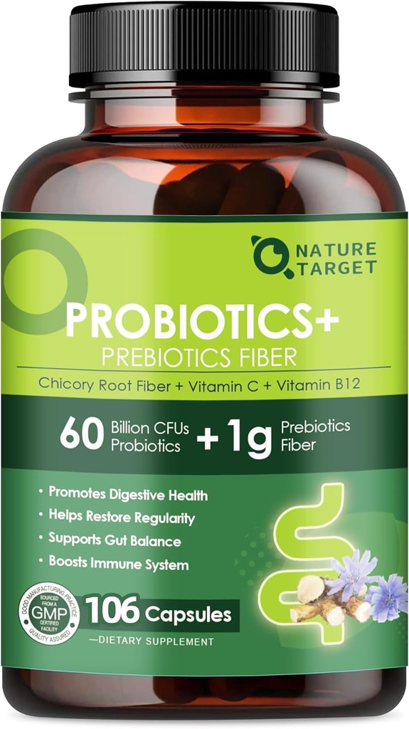Probiotics for Women Digestive Health with Prebiotic Fiber Supplement with 60 Billion Probiotic for Regularity & Gut Cleanse - Unterstützt Okkasso - 106 Veggie Capsules