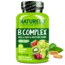 NATURELO Vitamina B Complex, 120 capsule, Vegan, CoQ10, Methyl Folate, Biotin, Frutta & Veg Blend, Supporta l'energia e la risposta di stress sano, Super B vitamine complessi per le donne e gli uomini