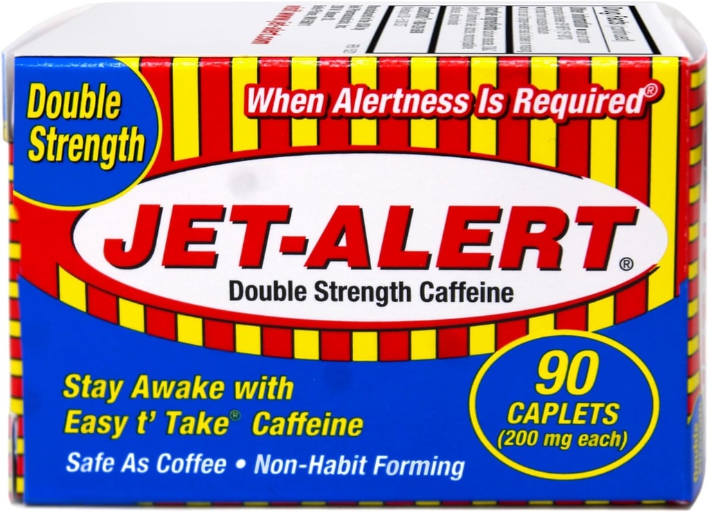 Jet Alert Double Strength Alertness Aid Caplets, 200mg-90 Ct Wert Packs (12)