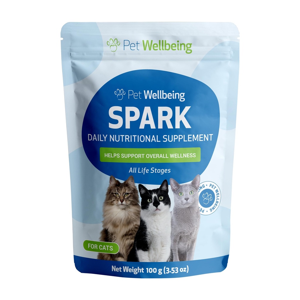 Bien-être des animaux Spark Daily Nutritional Greens Superfood for Cats - Probiotiques, Prébiotiques, Enzymes digestifs, Acides aminés, Antioxydants, Vitamine D, Spiruline - Vétérinaire-formulé 3,53 oz (100 g)