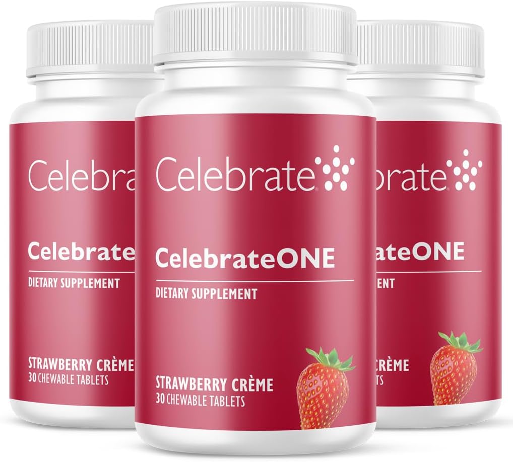 Celebrare le vitamine CelebrateONE Chewables, Iron Free - Una volta ogni giorno Bariatric Multivitamin, Vitamine essenziali e minerali - Gastric Bypass & Manica Gastrectomy Supplement - Strawberry Creme (90 compresse)