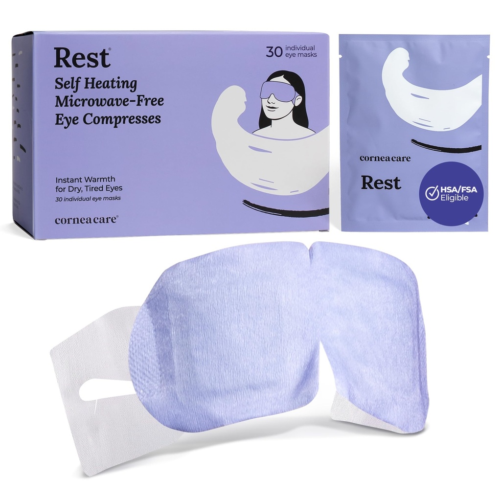 CorneaCare Rest: Selbstheizung Warme Kompressor für trockene Augen | Beheizte Augenmaske für schnelles Relief | Keine Mikrowelle oder Washcloth benötigt | Travel Ready | 30 Count