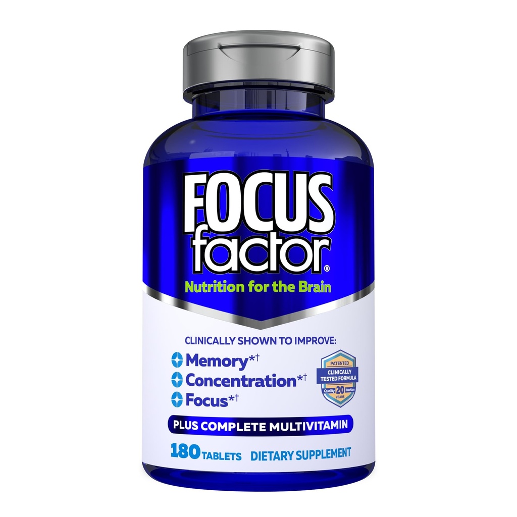 Focus Factor Brain Supplement Multivitamin Migliorare Memoria e Clarity Boost Concentration Neuro Energy Learning Reasoning for Men and Women 180 Tablet