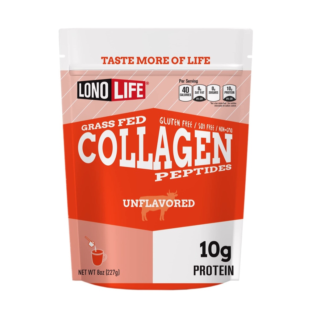 LonoLife - Peptidi di collagene non aromatizzati con 10g Protein, Paleo e Keto Friendly, Contenitore a carica 8 once - Imballaggio Vary May