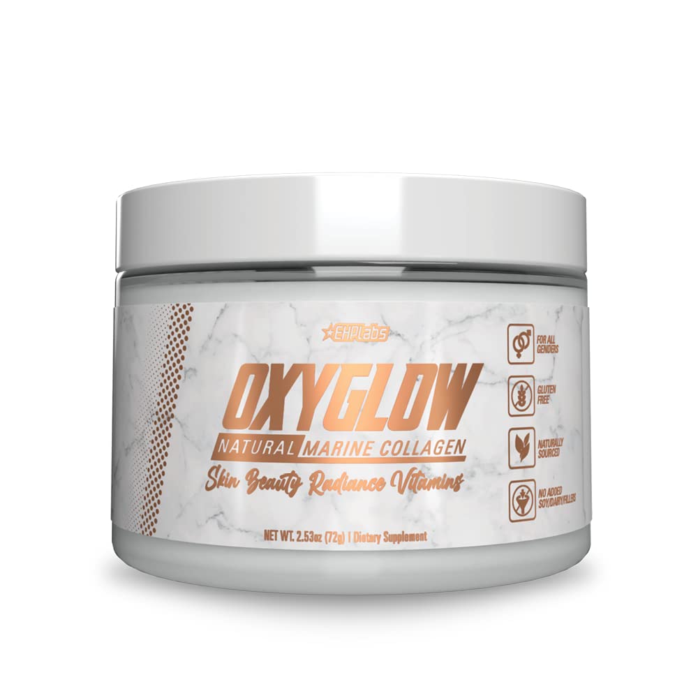 EHP Labs OxyGlow Natural Marine Collagen Powder - Hydrolysed Marine Collagen Peptides Powder - Erhöht Hautelastizität & Firmness, beschleunigt Nailwachstum & Stärken Haar, 30 Serves (Unflavored)