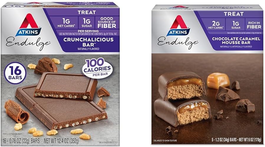 Atkins Endulge Crunchalicious Chocolate Bar, 16 Conte & Chocolate Caramel Mousse Bar, 5 Conte