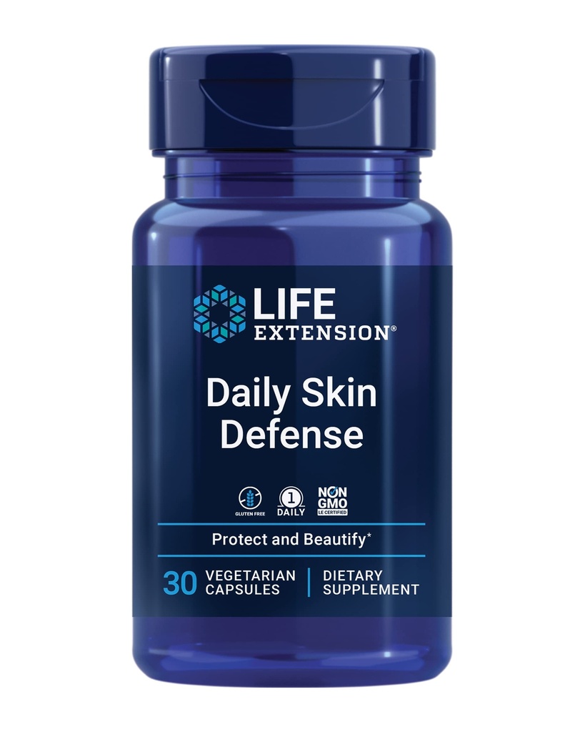 Life Extension Defense de la peau quotidienne, vitamine C, céramides, romarin, citron Verbena, aide à combattre le stress oxydatif et l'apparence des rides, sans gluten, une fois par jour, non OGM, végétarien, 30 capsules