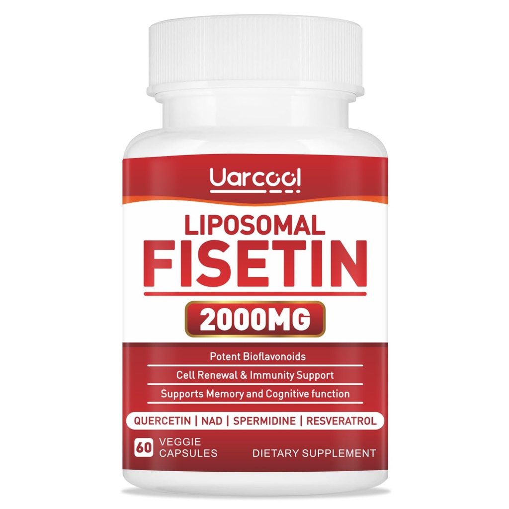 Fisetin Supplement 2000mg per invecchiamento sano e longevità, Salute della pelle, Cervello - Soia Libero, Vegetariano - 60 Softgels