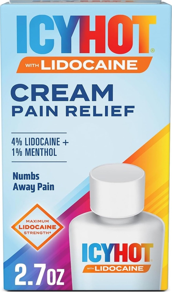 Crema di sollievo da dolore Icy Hot Max Strength con lidocaina Plus Menthol, 2.7 once