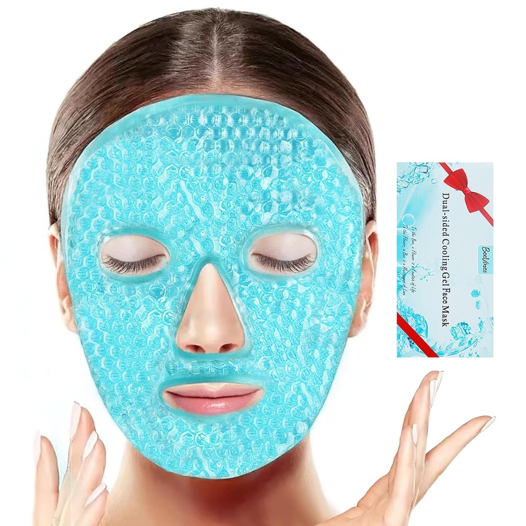 Masque de visage de glace BeeVines, Paquet Gel de refroidissement pour Yeux Puffy, Comprimé réutilisable froid et chaud, Paquets Eyeux Surgelés Masques pour Femmes pour Cercles Noirs, Puffines & Allergies (Un Pack Bleu)