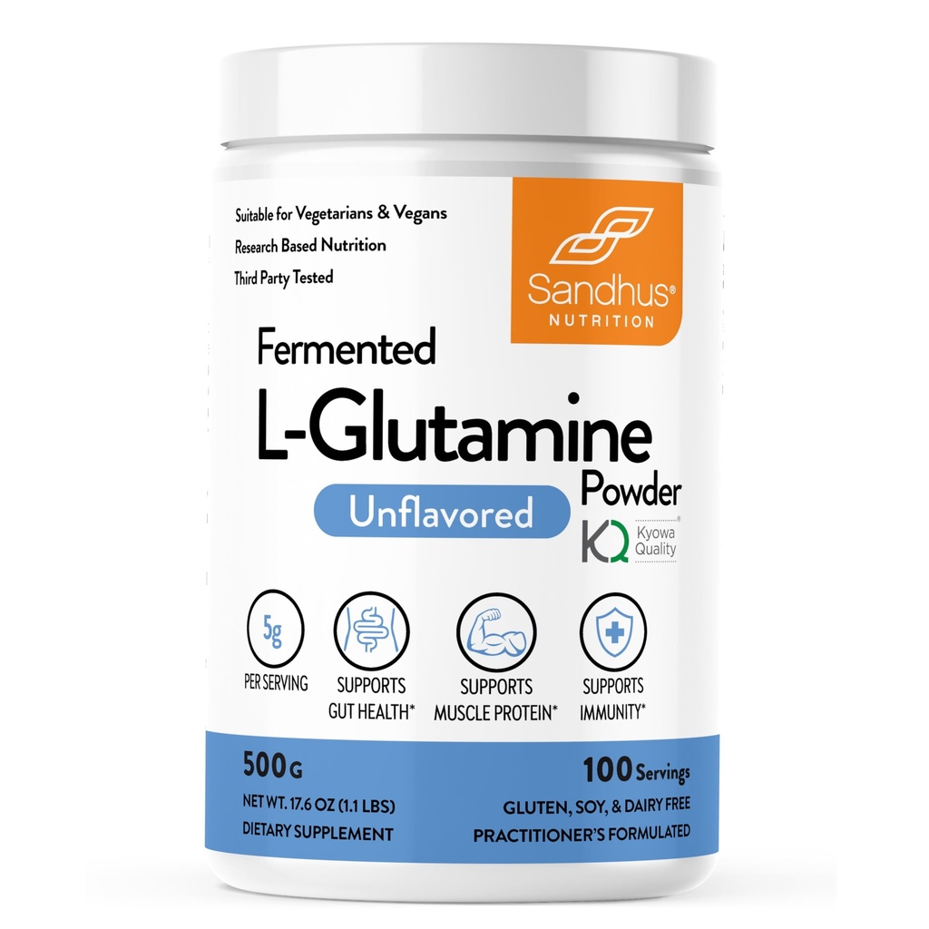 Sandhu's L-Glutamin Pulver | 100 Servierungen, 500 Gramm, 17.6 Oz., Große Größe, 3 Monate Supply| Made in USA | Non-GMO, Aminosäure-Ergänzung für Muskelunterstützung und Gutgesundheit