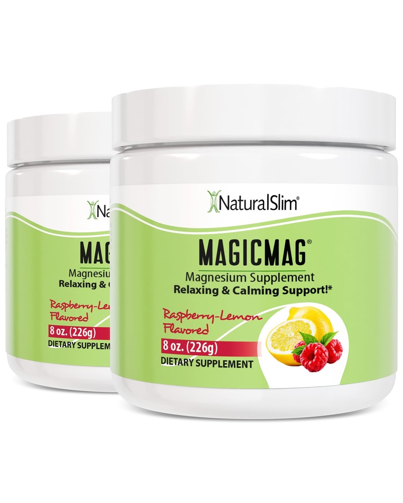 NaturalSlim Magicmag Pure Magnesium Citrate Powder Stress, costipazione, muscolo, salute del cuore e sonno | Raspberry Lemon Magnesium Supplement - 8oz Drink Mix (2 Pack)