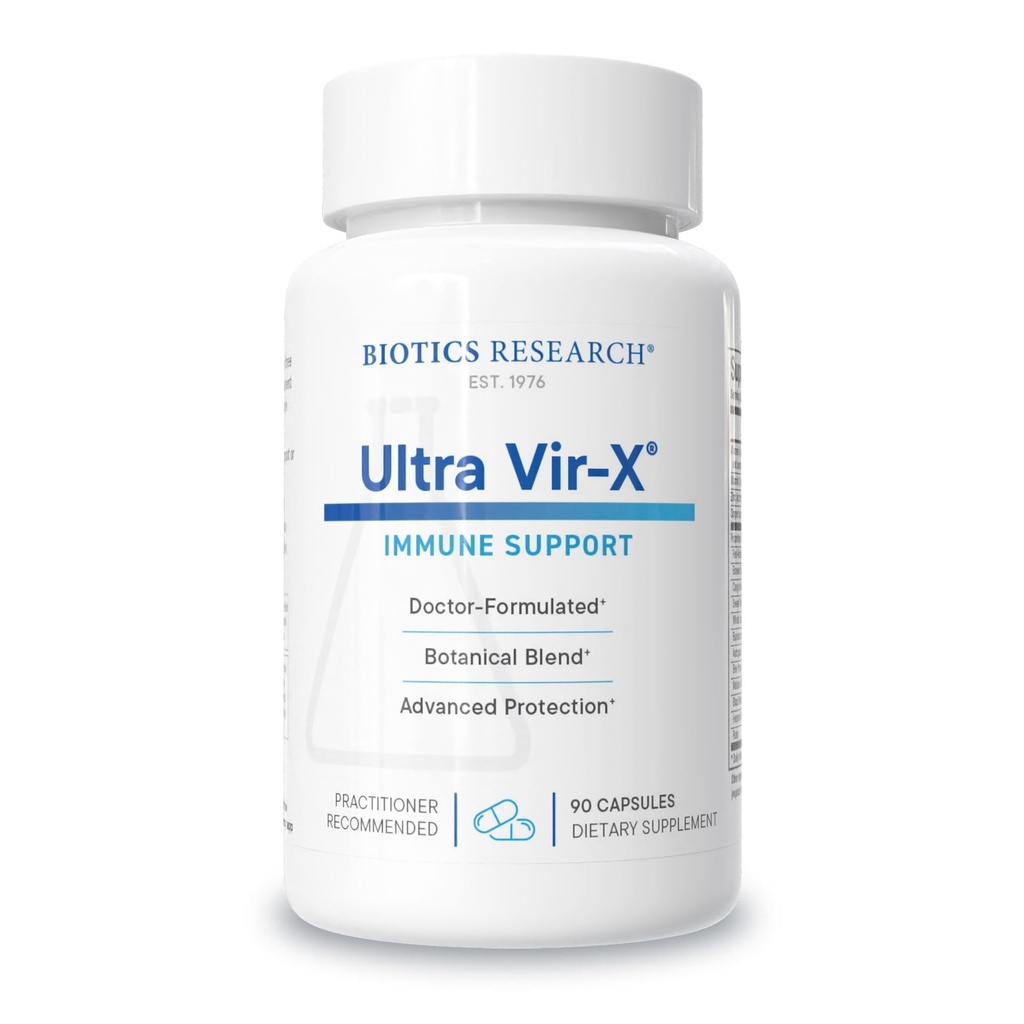 Recherche en biotique UltraVir-X - Meilleur supplément de soutien immunitaire, Vitamine C, Zinc, Champignon de Maitake, Astragalus, Teneur élevée en flavonoïdes, soutient des voies saines pour les adultes - 90 capsules
