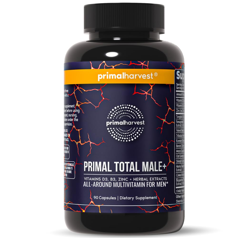 Primal Harvest Total Male+ Multivitamine pour les hommes avec des vitamines essentielles, des minéraux et un soutien à base de plantes pour l'énergie, la vitalité, la santé immunitaire et la performance