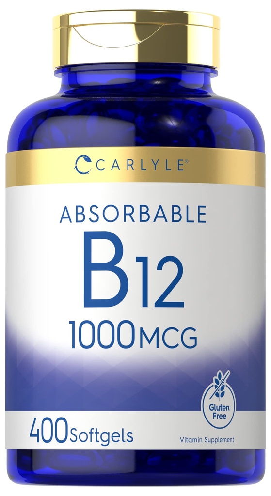 Carlyle Vitamin B12 1000 mcg Absorbable | 400 Softgels | Non-GMO and Gluten Free Supplement